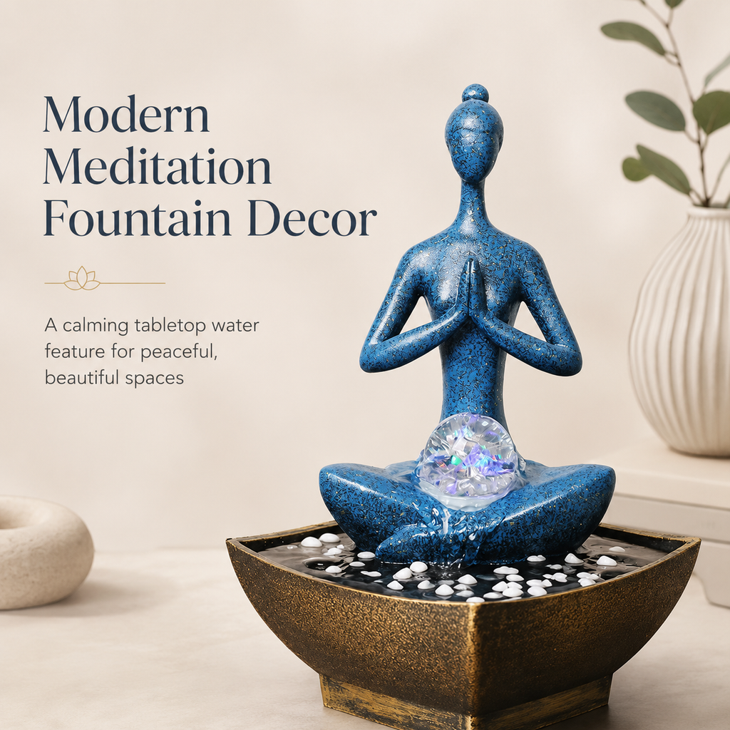 Modern Meditation Tabletop Water Fountain Decor with Crystal Ball