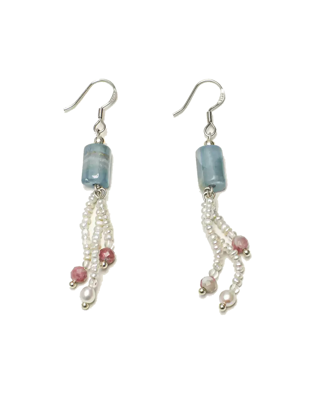 Blue Calcite, Tourmaline & Pearl Tassel Earrings