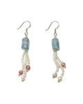 Blue Calcite, Tourmaline & Pearl Tassel Earrings