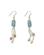 Blue Calcite, Tourmaline & Pearl Tassel Earrings