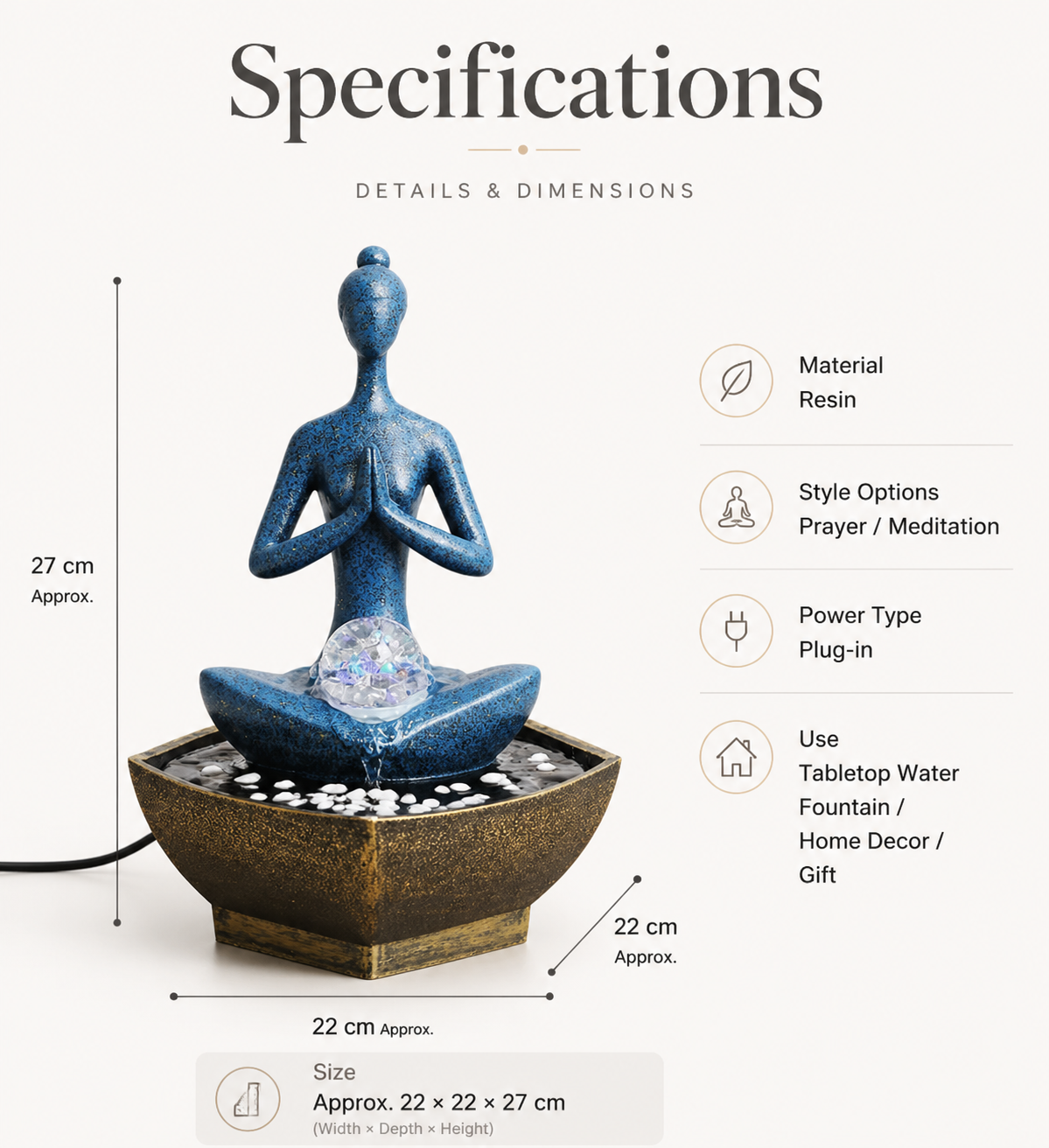 Modern Meditation Tabletop Water Fountain Decor with Crystal Ball