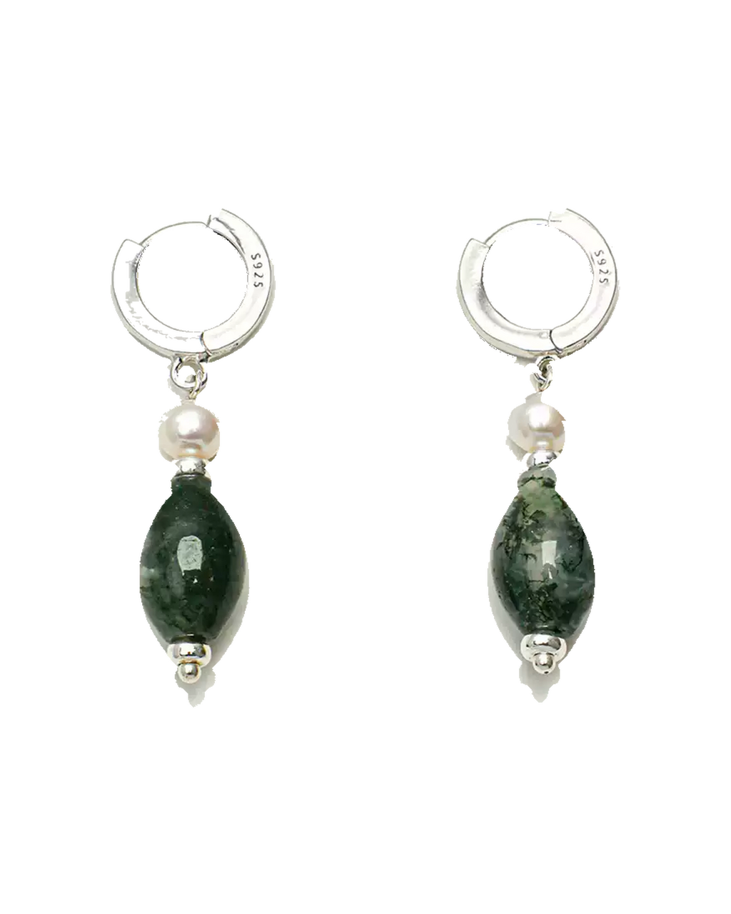 Moss Agate & Freshwater Pearl Drop Earrings