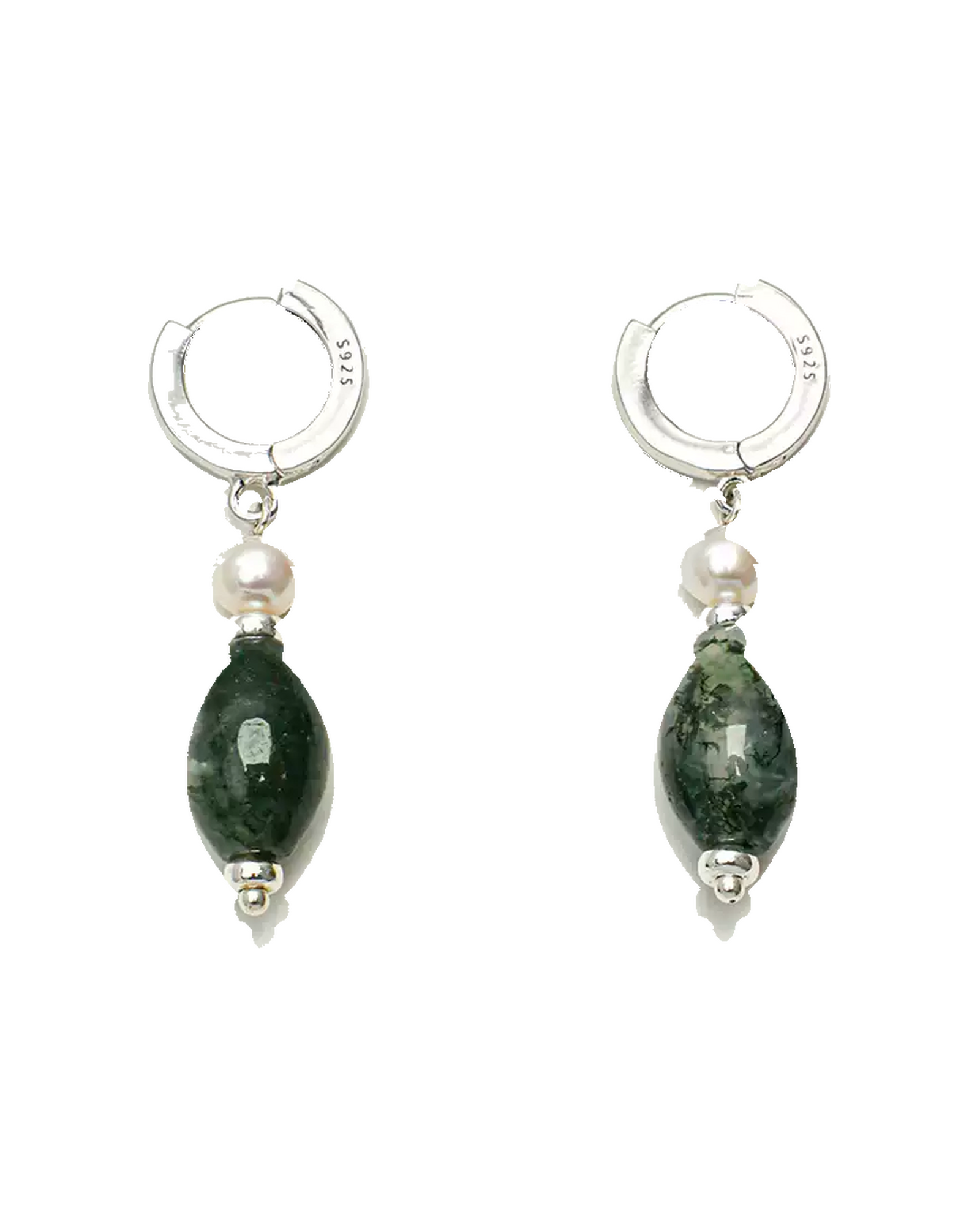Moss Agate & Freshwater Pearl Drop Earrings