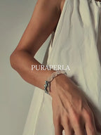 Asymmetric Gray Pearl & Carved Clear Quartz Bracelet